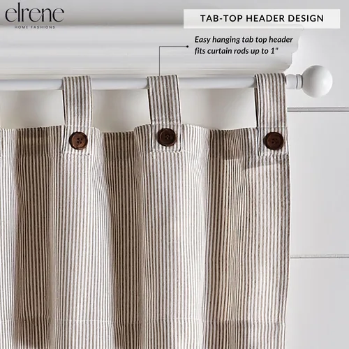 Vista 3 de Elrene Home Fashions - Cortina con rayas de tic-tac para ventana de cocina o baño, 60" x 15", 1 cortina, lino