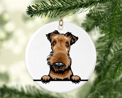 Vista 2 de Adorno de decoración de Navidad – Adorno de perro Airedale – Decoración de Feliz Navidad – Adorno de recuerdo Airedale impreso en ambos lados