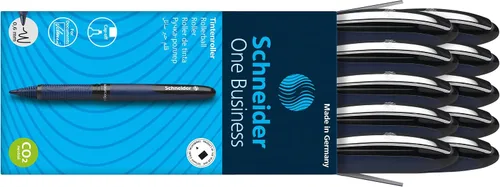 Vista 5 de Schneider One Business - Bolígrafo de punta rodante, punta ultra suave de 0,6 mm, barril azul, tinta negra, caja de 10 bolígrafos (183001)