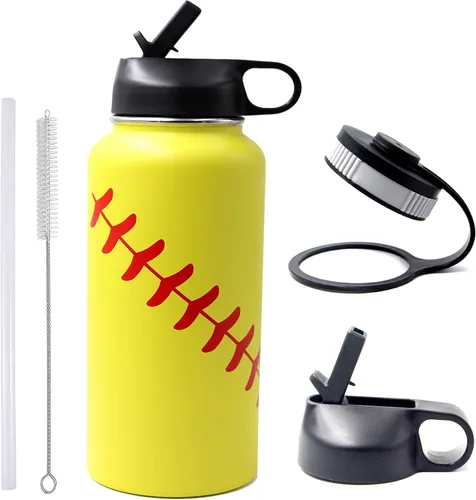 Vista 35 de Botella de agua de baloncesto de 12 onzas, botella de agua deportiva aislada al vacío de acero inoxidable con popote y 2 tapas, botella de agua