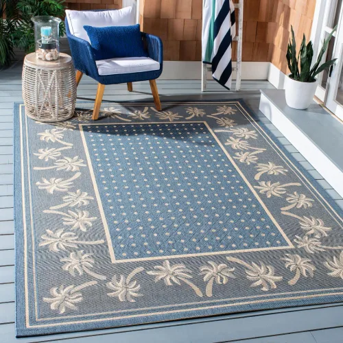 Vista 19 de SAFAVIEH Courtyard Collection - Alfombra de pasillo, 2 pies 3 pulgadas x 6 pies 7 pulgadas, color azul y marfil, no desprende pelusa y de fácil