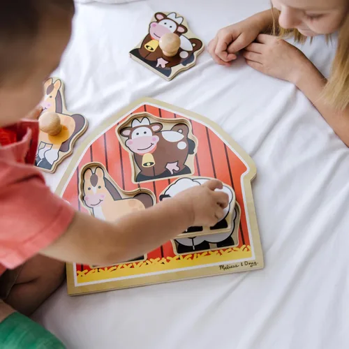 Vista 8 de Melissa & Doug Barnyard Animals Jumbo - Rompecabezas de perilla, rompecabezas de madera para niños pequeños, juguete educativo para reconocimiento