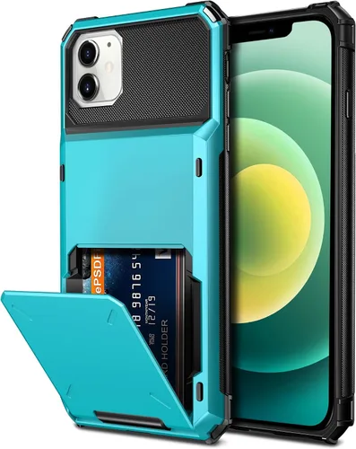 Vista 28 de Vofolen Funda compatible con iPhone 12, cartera 5G, 4 ranuras para tarjetas, tarjetero con bolsillo oculto, doble capa, cubierta trasera protectora
