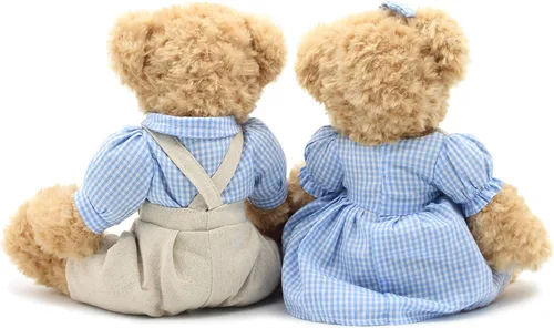 Vista 3 de oits cute Paquete de 2 osos de peluche, lindo animal de peluche, regalo para parejas, juguete de peluche suave de 11 pulgadas (ropa a cuadros azules)