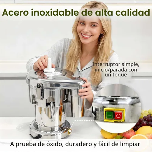 Vista 3 de Exprimidor comercial de verduras y frutas, separado automático de jugo y residuos, prensa de jugo resistente con varilla de empuje, exprimidor