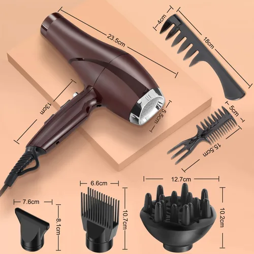 Vista 6 de Secador de pelo de 2000 W, con difusor concentrador de peine para mujeres y hombres, secador de pelo silencioso iónico negativo con potente motor