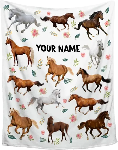 Vista 12 de Mantas de Caballo Regalos para Niñas y Niños, Manta de Franela Floral Ultra Suave para Decoración de Sofá/Sofá/Viajes/Campamento, Regalos