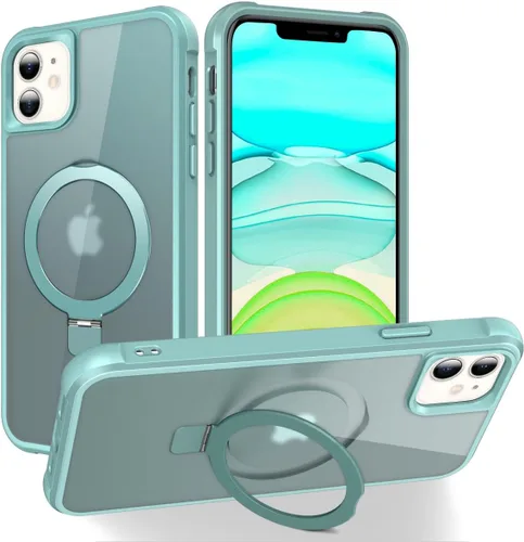 Vista 166 de CHAOFEnG Funda magnética compatible con iPhone 11 con soporte, prueba de caídas de grado militar, compatible con imán, anillo translúcido, parte