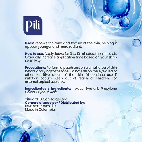 Vista 9 de Pili Ácido glicólico 10% de concentración – Suero iluminador, suavizante y exfoliante con AHA para colágeno y renovación celular Botella de 1