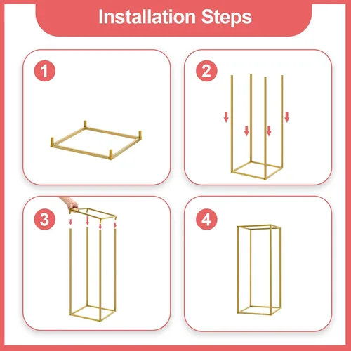 Vista 9 de 10 soportes de metal para centros de mesa de boda, jarrones de columna, soporte de flores de boda, soporte rectangular geométrico dorado