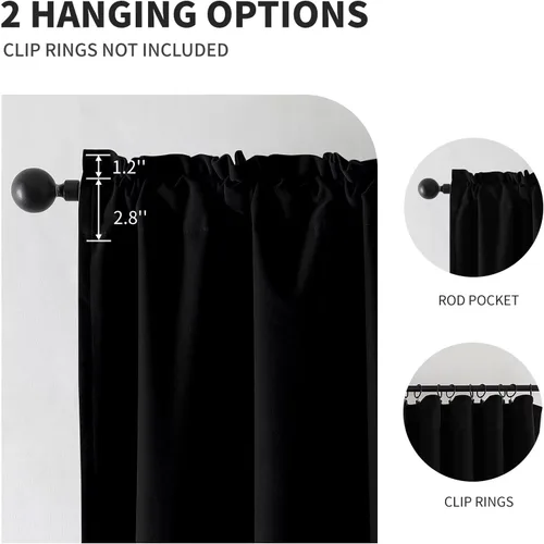 Vista 2 de CUCRAF Cortinas opacas de terciopelo negro de 63 pulgadas de largo, con aislamiento térmico, reducción de ruido, bolsillo para barra, cortinas