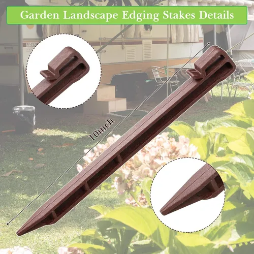 Vista 2 de Mudder Estacas de plástico para el suelo, estacas de plástico para bordes de paisaje, picos de anclaje marrones para bordes, tablero de terraza