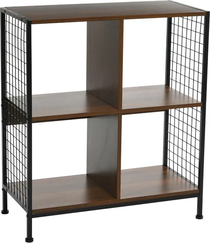 Vista 9 de Household Essentials Estantería de madera y hierro de nogal de mediados de siglo