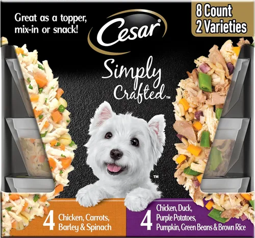 Vista 10 de CESAR SIMPLY CRAFTED - Alimento húmedo suave para perros adultos, paquete variado de pollo, zanahorias, patatas y guisantes y carne de res, pollo