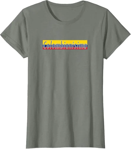 Vista 14 de Camisas Colombianisima Colombia para mujer Bandera de Colombia, Negro, S