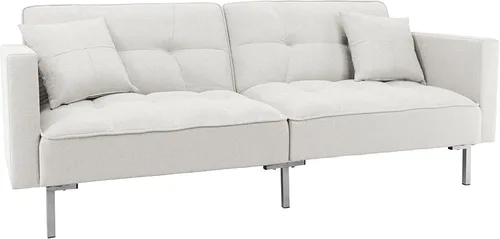 Vista 8 de Sofá cama plegable moderno tapizado de lino de 74.8 pulgadas para espacio de vida compacto, apartamento, dormitorio