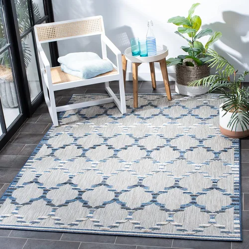 Vista 23 de SAFAVIEH Alfombra lavable para exteriores, colección Cabaña, 2'2" x 5', azul y gris, no desprende pelusa y fácil de limpiar, entrada puerta