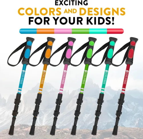 Vista 5 de Kids Hiking Poles by USA Brand - Lightweight Collapsible Kids Walking Stick w/Quick Adjustable Flip Locks