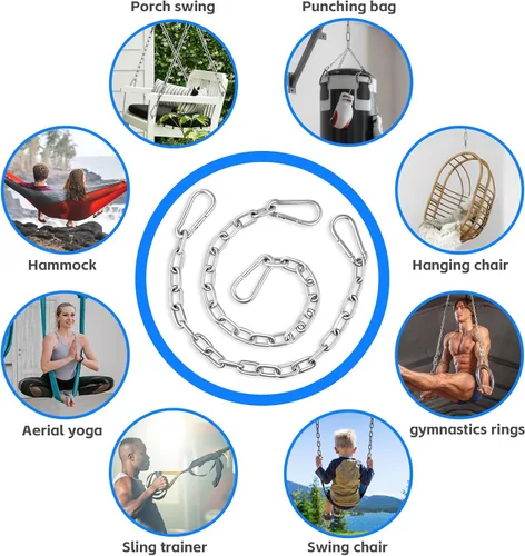 Vista 6 de Heavy Duty Stainless Steel Chains, 550LB Punching Bag Chain with Carabiners, Heavy Bag Chain for Boxing Punching Bags Hanging Chair Hammocks Swing