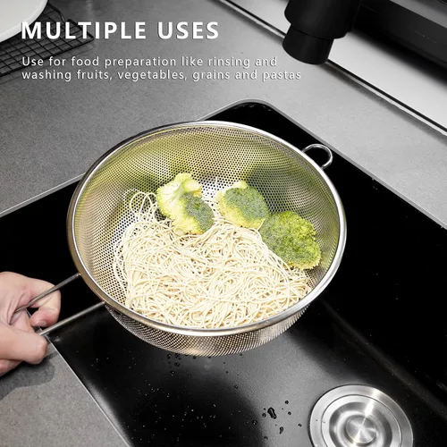 Vista 6 de Colador de malla fina de metal y colador para cocina con asa, colador de pasta de acero inoxidable/embudo de cocina/colador/colador para colar/lavar