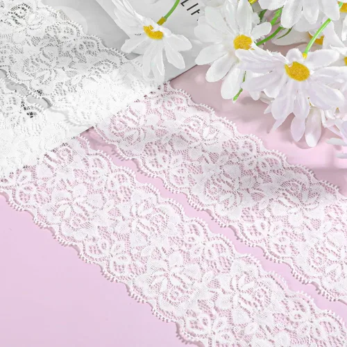 Vista 5 de Cinta de encaje blanco de 5 yardas, encaje blanco de 2.36 pulgadas de ancho de algodón vintage, adornos de ganchillo, adornos de costura