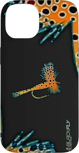 Vista 4 de Funda para iPhone 16 con mosca y pesca con moscas secas de piel de trucha por Black Fly Case