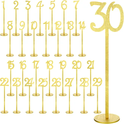 Vista 8 de 30 números de mesa de madera para bodas del 1 al 30 para soportes de recepción, números de mesa de asiento con base de soporte para bodas, fiestas