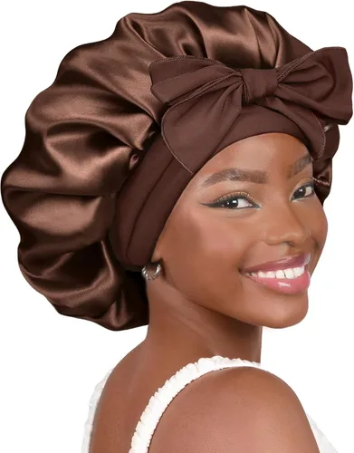 Vista 21 de YANIBEST Gorro de seda ajustable para mujeres durmientes, gorro de satén de doble capa que reduce la fricción y evita el encrespamiento y el cabello