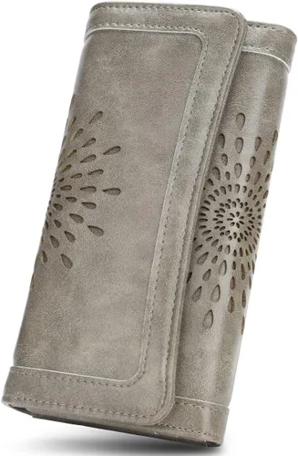 Vista 14 de Aphison - Cartera larga de cuero suave RFID para mujer, con caja de regalo