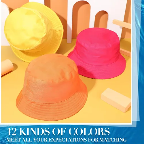 Vista 4 de Zhanmai Paquete de 24 sombreros de pescador para mujer, sombreros de verano para viajes a la playa, sombreros de pesca al aire libre, unisex, gorro