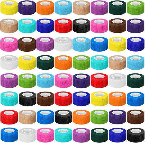 Vista 14 de Treela - Paquete de 64 vendajes autoadhesivos de 2 pulgadas x 5 yardas, colores surtidos Cohesive Flexible Wrap for Wrist Ankle Fingers