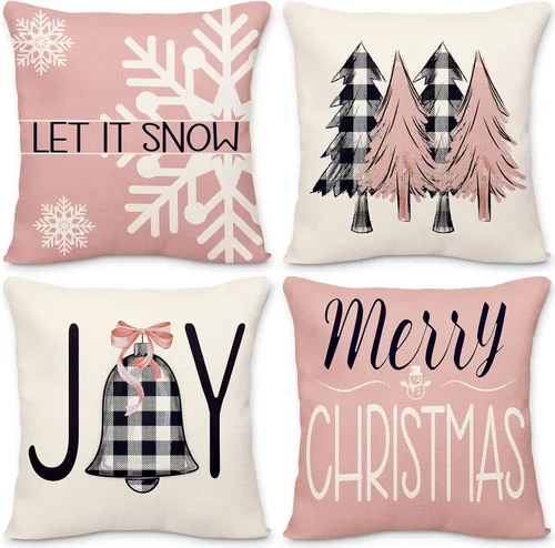Vista 9 de Geefuun - Juego de 4 fundas de almohada navideñas grises para decoración del hogar, 18 x 18, para dormitorio, decoración