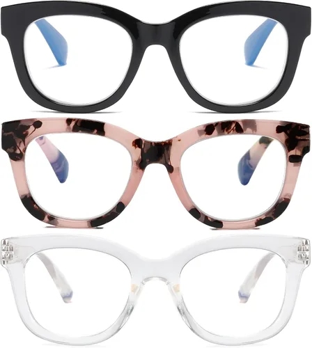 Vista 8 de Oversized Reading Glasses for Women,3 Pack Blue Light Blocking Computer Spring hinge Readers