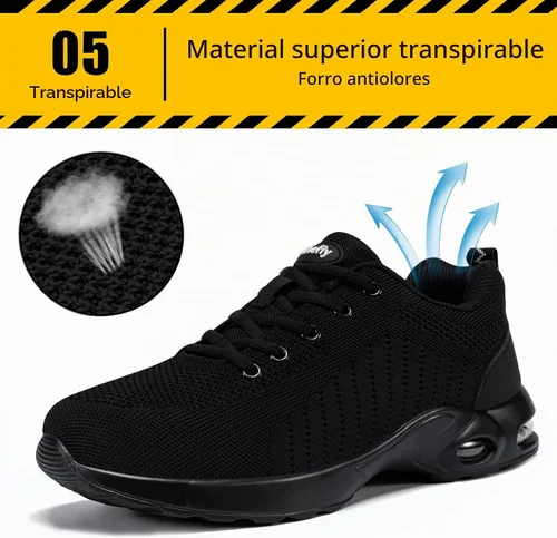 Vista 6 de Tinefiy Zapatos con punta de acero para mujer, cómodos zapatos de trabajo 02Negro