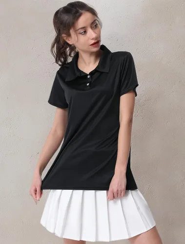 Vista 6 de Camiseta polo para mujer, camiseta de golf Dry Fit que absorbe la humedad, manga corta, deportiva, ropa deportiva, cuello con botones, entrenamiento