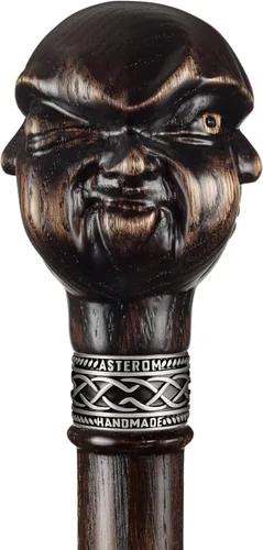 Vista 4 de Bastón de madera tallado único para hombres y mujeres, Buda - Elegante bastón de madera hecho a mano