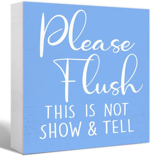 Vista 11 de Divertido letrero de madera negra – Please Flush, Not Show and Tell – Letrero de bloque de madera para inodoro, baño, hogar, mesa, decoración