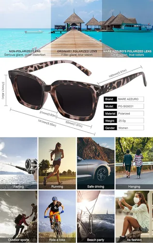 Vista 5 de MARE AZZURO Gafas de sol polarizadas de gran tamaño para mujeres y hombres, para conducir, pesca, deportes, protección UV400, para fiesta, playa, sol