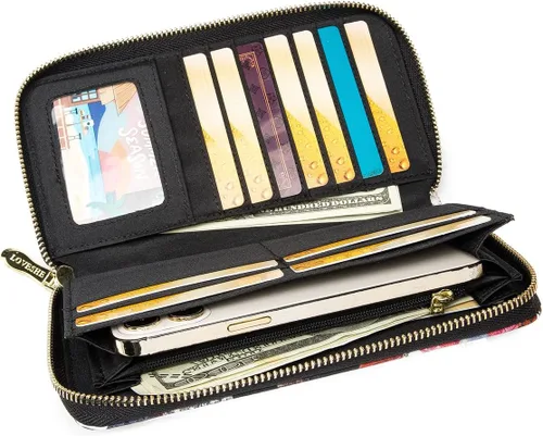 Vista 85 de Cartera de mano para mujer, estilo bohemio, con RFID, elegante, espaciosa con correa para viajes, capacidad para tarjetas, teléfono, dinero