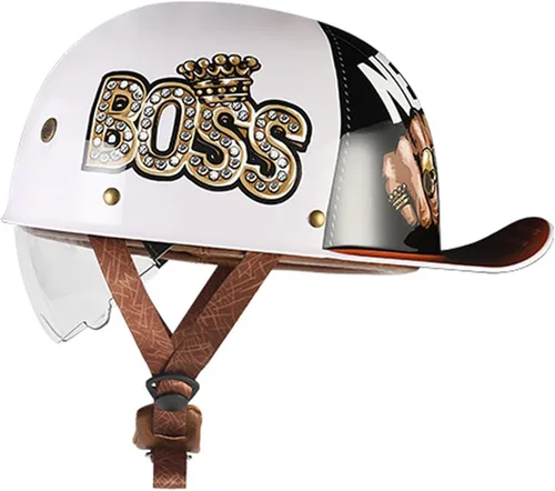 Vista 8 de Medio casco de motocicleta vintage, casco de béisbol de moda, certificación DOT/ECE, casco de motocicleta para hombres y mujeres