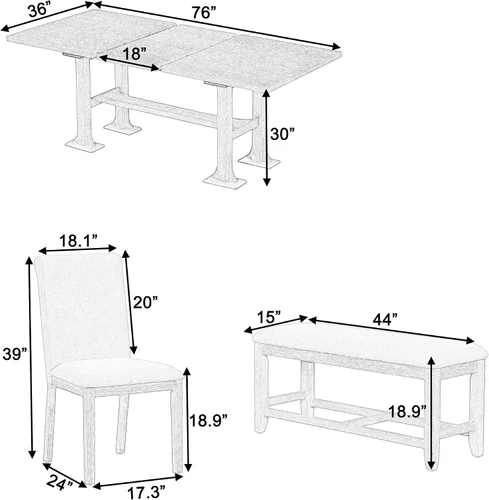 Vista 2 de LUMISOL 6-Piece Extendable Dining Table Set, Farmhouse Dining Room Set with 4 Chairs and Bench, 76 Inch Trestle Table with 18 Inch Removable Leaf