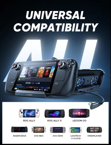 Vista 7 de LISEN Estación de acoplamiento 10 en 1 para Steam Deck OLED y ROG Ally X y Legion Go, ventilador de enfriamiento dual 5 puertos USB y 4K @60Hz