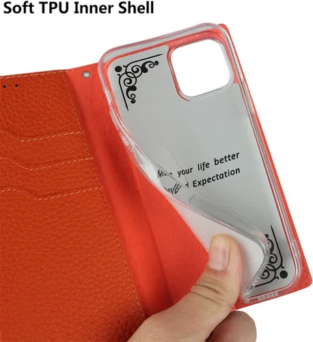 Vista 8 de iCoverCase Compatible con iPhone 11 Pro Max, funda magnética de piel auténtica con bloqueo RFID, correa para la muñeca y ranuras para tarjetas