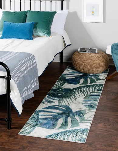 Vista 12 de Unique Loom Blossom Collection - Alfombra rectangular de 2 x 3 pies, color marfil y azul
