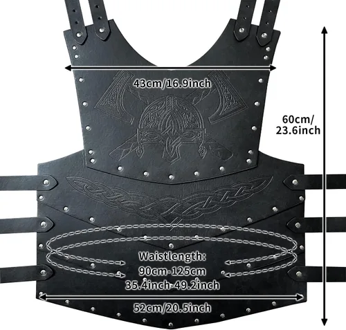 Vista 6 de HiiFeuer Armadura vikinga de piel sintética en relieve, armadura de cuero retro medieval caballero para LARPCosplay