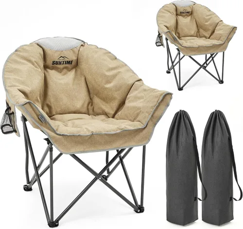 Vista 9 de Silla de campamento cómoda acolchada de gran tamaño para adultos, silla de césped acolchada portátil, (paquete de 2) (naranja)