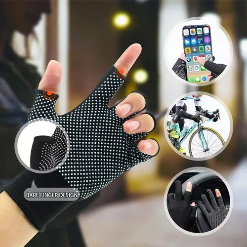 Vista 3 de Guantes de trabajo ligeros para hombres y mujeres con medio dedo, transpirables, sin dedos, para construcción, nailon, fitness, ciclismo, motocicleta