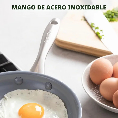 Vista 4 de GreenPan Lima - Sartén de 8" de cerámica antiadherente dura anodizada, sartenes y ollas libres de PFAS y no tóxicas, aptas para horno y asador