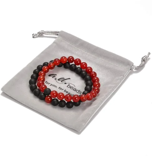 Vista 4 de AD Beads 2 pulseras elásticas de cuentas de distancia para él y para ella, pulsera de yoga de piedra natural