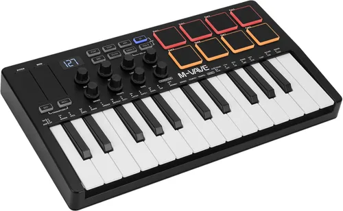 Vista 10 de M-VAVE Controlador de teclado USB MIDI de 25 teclas con 16 almohadillas de batería retroiluminadas, Bluetooth, teclado dinámico semi-pesado